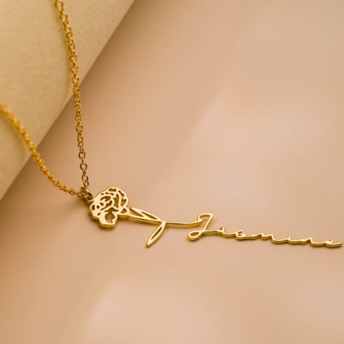 Personalized Birthflower Name Necklace